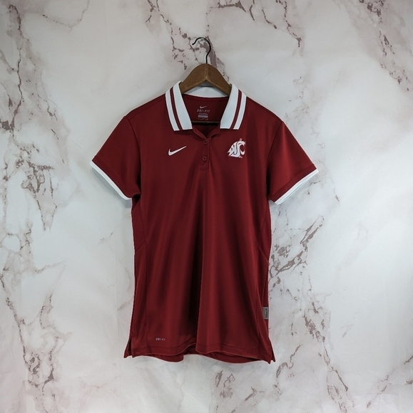 Washington State Shirt Womens Large Red Nike Dri Fit Polo Cougs Cougars WSU - Picture 1 of 11